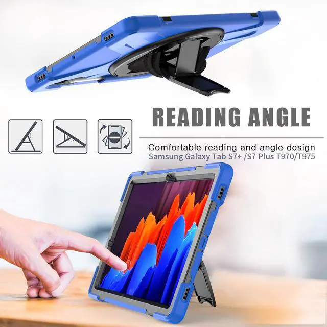 Alt view image 3 of 7 - Galaxy Tab S8 Plus 2022 / S7 Plus 12.4 inch 2020 Case with S Pen Holder (Model SM-X800/X806/T970/T975), Rugged Heavy Duty Shockproof Case with Hand Strap Rotating Kickstand Protective Cover