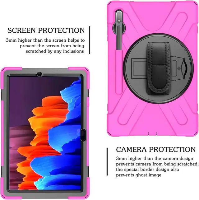Alt view image 5 of 7 - Galaxy Tab S8 Plus 2022 / S7 Plus 12.4 inch 2020 Case with S Pen Holder (Model SM-X800/X806/T970/T975), Rugged Heavy Duty Shockproof Case with Hand Strap Rotating Kickstand Protective Cover