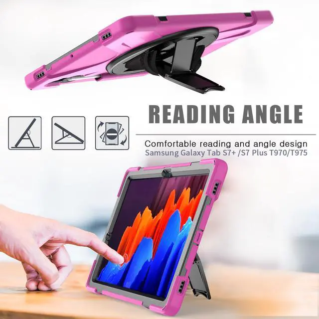 Alt view image 3 of 7 - Galaxy Tab S8 Plus 2022 / S7 Plus 12.4 inch 2020 Case with S Pen Holder (Model SM-X800/X806/T970/T975), Rugged Heavy Duty Shockproof Case with Hand Strap Rotating Kickstand Protective Cover