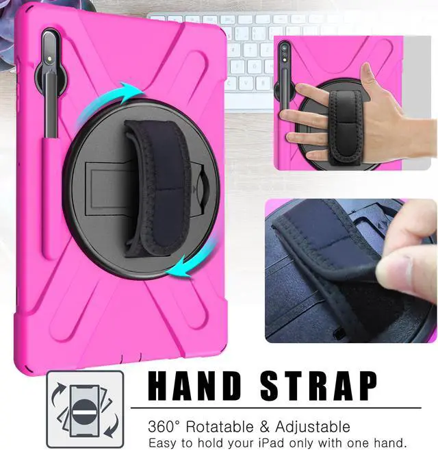 Alt view image 4 of 7 - Galaxy Tab S8 Plus 2022 / S7 Plus 12.4 inch 2020 Case with S Pen Holder (Model SM-X800/X806/T970/T975), Rugged Heavy Duty Shockproof Case with Hand Strap Rotating Kickstand Protective Cover