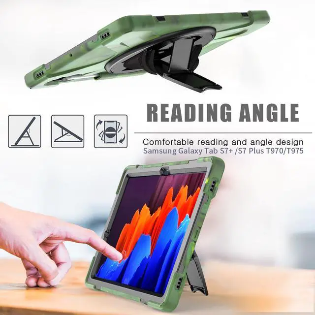 Alt view image 4 of 7 - Galaxy Tab S8 Plus 2022 / S7 Plus 12.4 inch 2020 Case with S Pen Holder (Model SM-X800/X806/T970/T975), Rugged Heavy Duty Shockproof Case with Hand Strap Rotating Kickstand Protective Cover