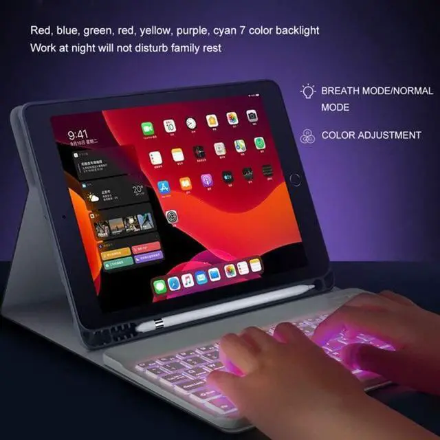 Alt view image 5 of 7 - iPad Keyboard Case for iPad 10.2 2019 (7th Generation) - iPad Pro Air 3 10.5 inch - iPad Pro 10.5 2017 - 7 Colors Backlight, Magnetically Detachable Wireless Keyboard - Folio Cover