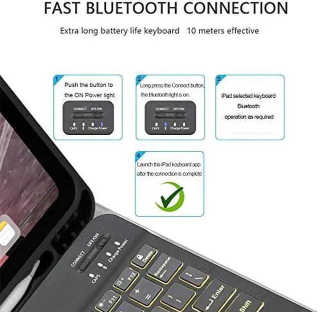 Alt view image 3 of 7 - iPad Keyboard Case for iPad 10.2 2019 (7th Generation) - iPad Pro Air 3 10.5 inch - iPad Pro 10.5 2017 - 7 Colors Backlight, Magnetically Detachable Wireless Keyboard - Folio Cover