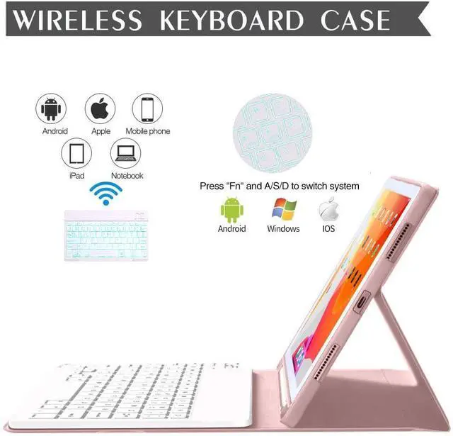 Alt view image 2 of 7 - iPad Keyboard Case for iPad 10.2 2019 (7th Generation) - iPad Pro Air 3 10.5 inch - iPad Pro 10.5 2017 - 7 Colors Backlight, Magnetically Detachable Wireless Keyboard - Folio Cover