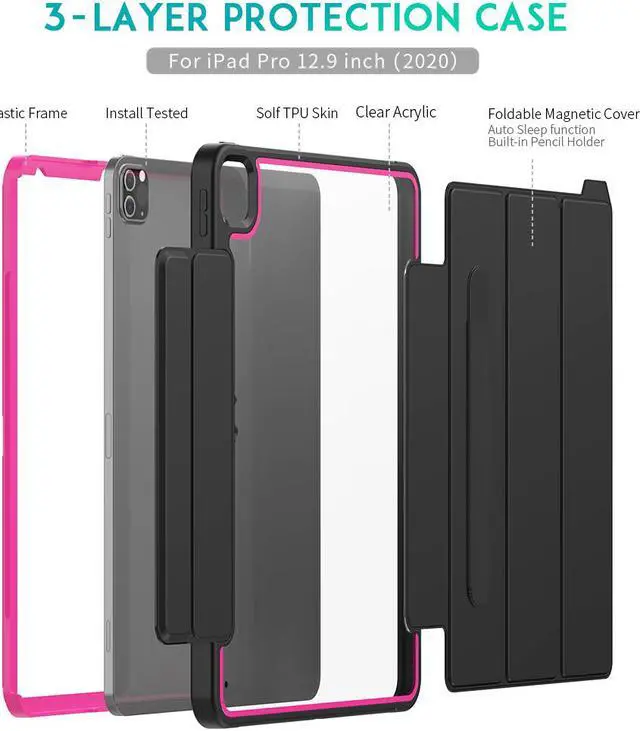 Alt view image 5 of 7 - iPad Pro 12.9 inch Case 2020 2018 with Stand / Pencil Holder, Auto Wake/Sleep - Support Pencil Wireless Charging - Smart Protective Cover for iPad Pro 12.9 inch 2020 2018