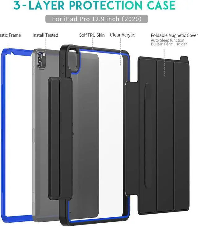 Alt view image 4 of 7 - iPad Pro 12.9 inch Case 2020 2018 with Stand / Pencil Holder, Auto Wake/Sleep - Support Pencil Wireless Charging - Smart Protective Cover for iPad Pro 12.9 inch 2020 2018