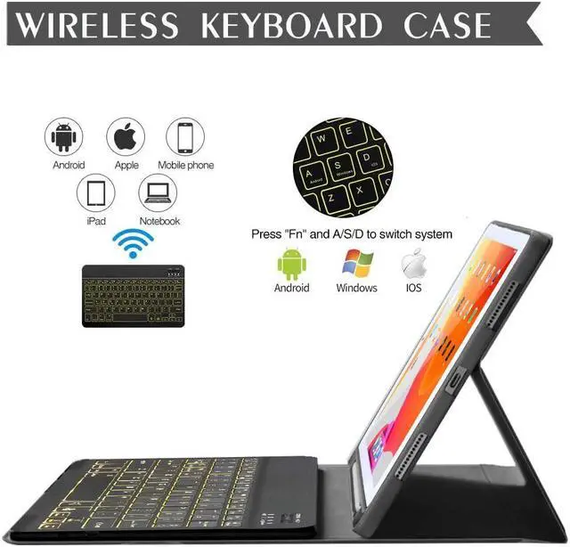 Alt view image 2 of 7 - iPad Keyboard Case for iPad 10.2 2019 (7th Generation) - iPad Pro Air 3 10.5 inch - iPad Pro 10.5 2017 - 7 Colors Backlight, Magnetically Detachable Wireless Keyboard - Folio Cover