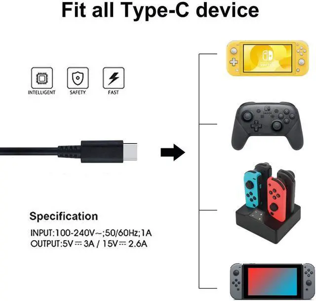 Alt view image 3 of 6 - Switch Charger for Nintendo Switch and Switch Lite Charger, AC Power Supply Adapter Compatible with Nintendo Switch, 15V/2.6A Support TV Mode, Fast Charger for Nintendo Switch