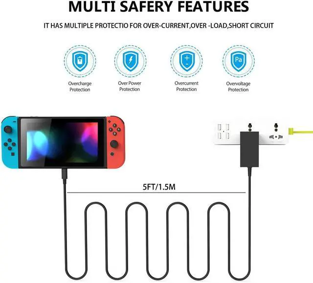 Alt view image 6 of 6 - Switch Charger for Nintendo Switch and Switch Lite Charger, AC Power Supply Adapter Compatible with Nintendo Switch, 15V/2.6A Support TV Mode, Fast Charger for Nintendo Switch