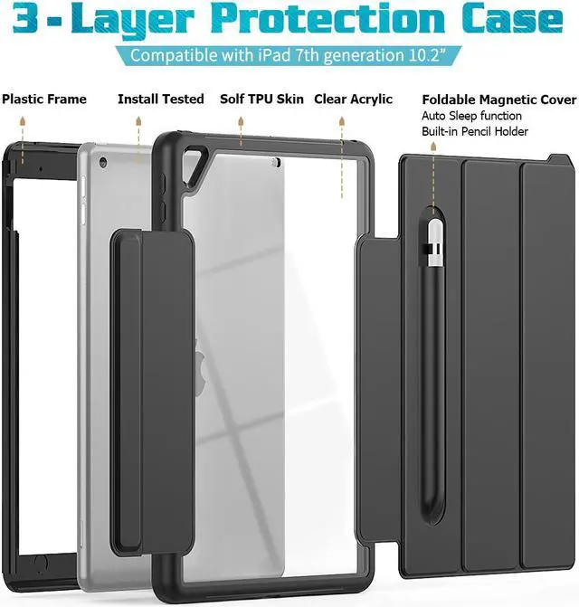 Alt view image 5 of 6 - iPad 8th Generation 2020 / iPad 7th Generation 2019 Case with Pencil Holder Smart Stand Cover with Auto Wake Sleep for iPad 10.2" iPad 8th Gen 2020 and iPad 7th Gen 2019