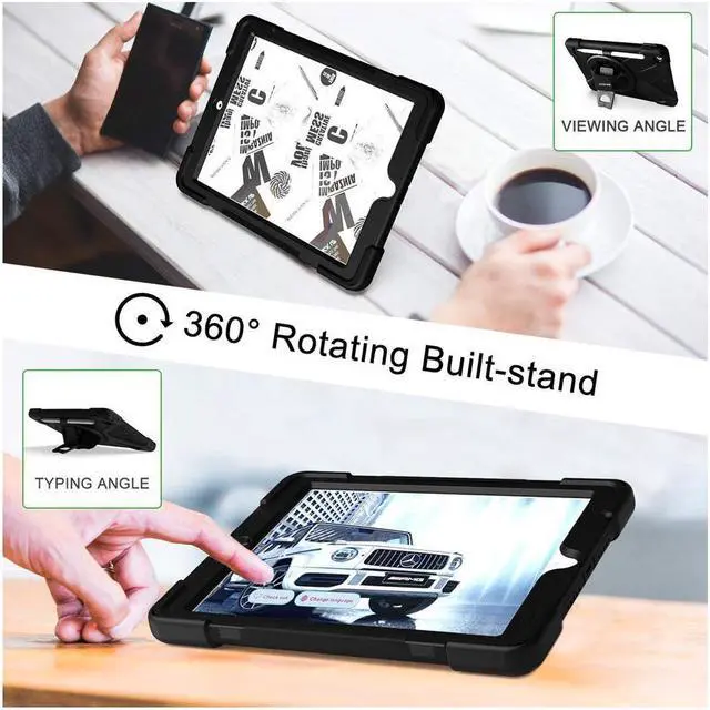 Alt view image 3 of 7 - New iPad 8 10.2 inch 2020 8th Generation / iPad 10.2 inch 2019 iPad 7th Generation Case with Pencil Holder / Rotatable Stand / Hand Strap and Shoulder Belt Shockproof Cover