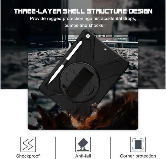 Alt view image 2 of 7 - New iPad 8 10.2 inch 2020 8th Generation / iPad 10.2 inch 2019 iPad 7th Generation Case with Pencil Holder / Rotatable Stand / Hand Strap and Shoulder Belt Shockproof Cover