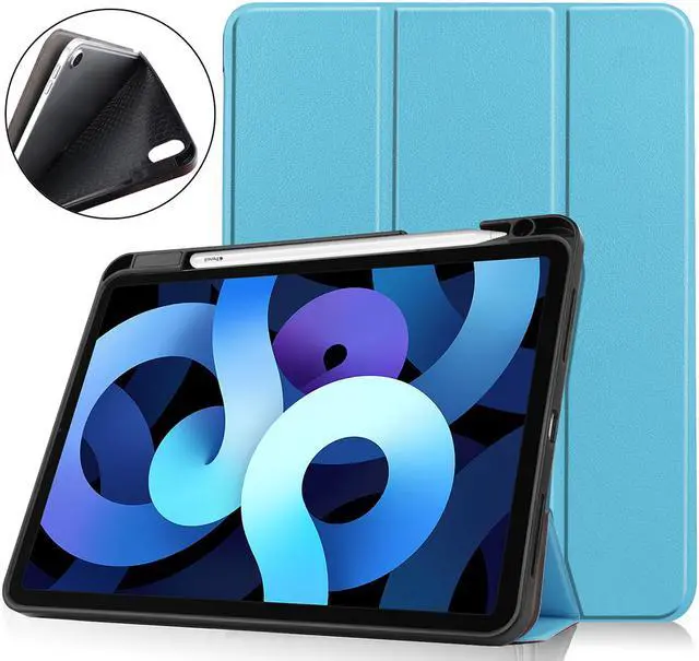 Main image of Case for New iPad Air 5 Air 4 10.9 Inch 2022 2020 5th 4th Generation with Pencil Holder, Lightweight Soft TPU Back and Trifold Smart Protective Cover with Auto Sleep/ Wake