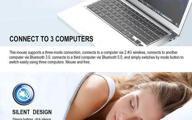 Alt view image 3 of 7 - Bluetooth Wireless Mouse with Rechargeable Slient 3 Modes 2.4G + Bluetooth 3.0 / 5.0 Mouse Compatible with iPhone,iPad, MAC OS,Windows, Android Devices