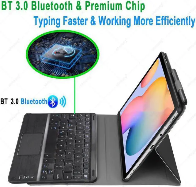 Alt view image 3 of 7 - Wireless Bluetooth Keyboard Case for Samsung Galaxy A7 10.4 Inch 2020 Model SM-T500 SM-505 SM-T507 PU Leather Protective Cover with Touchpad