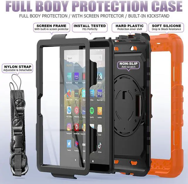 Alt view image 6 of 7 - Case for Fire HD 8 2020 & Fire HD 8 Plus 2020 Heavy Duty Protective Shockproof Cover with Hand Strap, Shoulder Strap, Kickstand for Amazon Kindle Fire HD 8 & Fire HD 8 Plus 8 inch Tablet 2020 Release