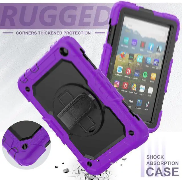 Alt view image 5 of 7 - Case for Fire HD 8 2020 & Fire HD 8 Plus 2020 Heavy Duty Protective Shockproof Cover with Hand Strap, Shoulder Strap, Kickstand for Amazon Kindle Fire HD 8 & Fire HD 8 Plus 8 inch Tablet 2020 Release