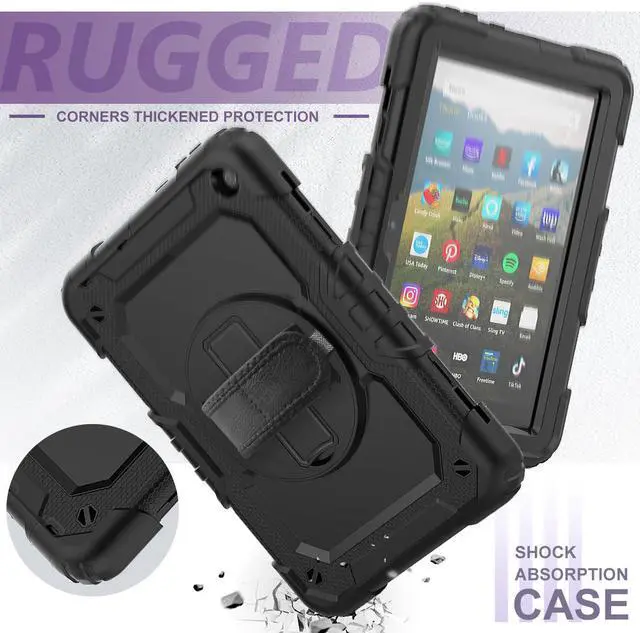 Alt view image 4 of 7 - Case for Fire HD 8 2020 & Fire HD 8 Plus 2020 Heavy Duty Protective Shockproof Cover with Hand Strap, Shoulder Strap, Kickstand for Amazon Kindle Fire HD 8 & Fire HD 8 Plus 8 inch Tablet 2020 Release