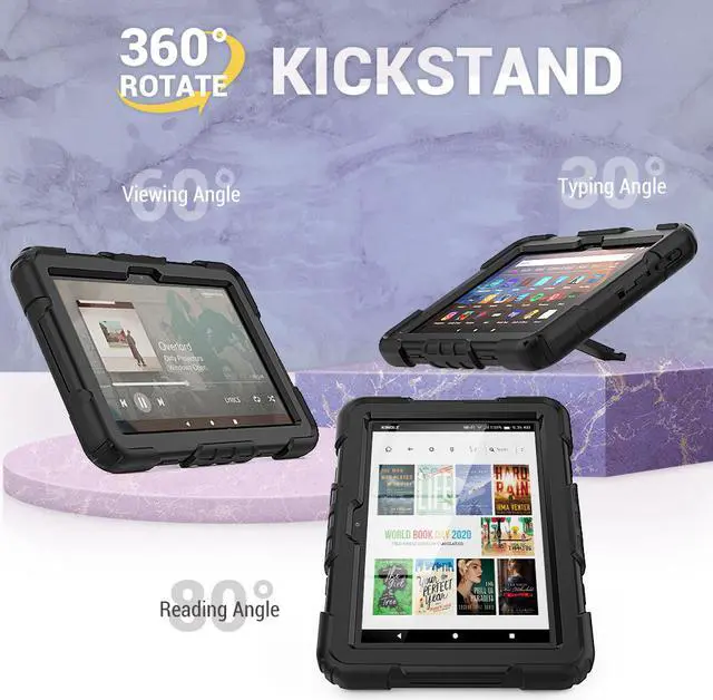 Alt view image 5 of 7 - Case for Fire HD 8 2020 & Fire HD 8 Plus 2020 Heavy Duty Protective Shockproof Cover with Hand Strap, Shoulder Strap, Kickstand for Amazon Kindle Fire HD 8 & Fire HD 8 Plus 8 inch Tablet 2020 Release