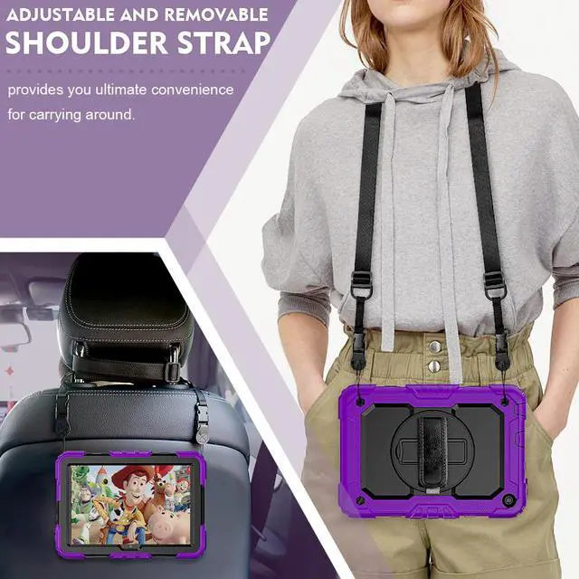 Alt view image 7 of 7 - Case for Fire HD 8 2020 & Fire HD 8 Plus 2020 Heavy Duty Protective Shockproof Cover with Hand Strap, Shoulder Strap, Kickstand for Amazon Kindle Fire HD 8 & Fire HD 8 Plus 8 inch Tablet 2020 Release