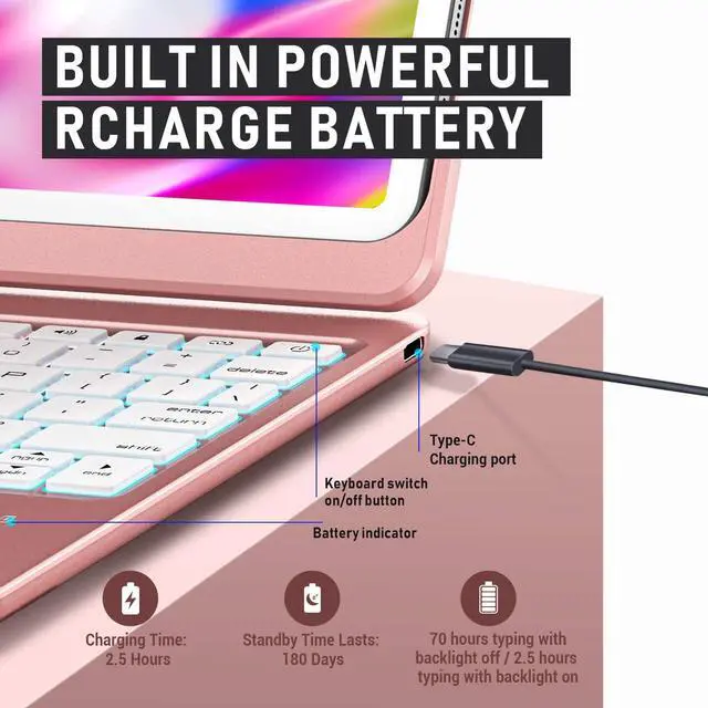 Alt view image 6 of 7 - Wireless Keyboard Case for iPad Pro 11 inch 2020 2018 – 360 Rotatable Backlight Touchpad Keyboard Cover with Pencil Holder