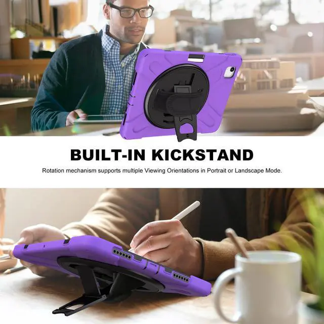Alt view image 3 of 7 - Case for iPad Air 5 10.9 2022 / iPad Air 4 10.9 2020 / iPad Pro 11 Inch 2021 2020 2018 Shockproof Kids Cover with Pencil Holder, Kickstand, Shoulder Strap