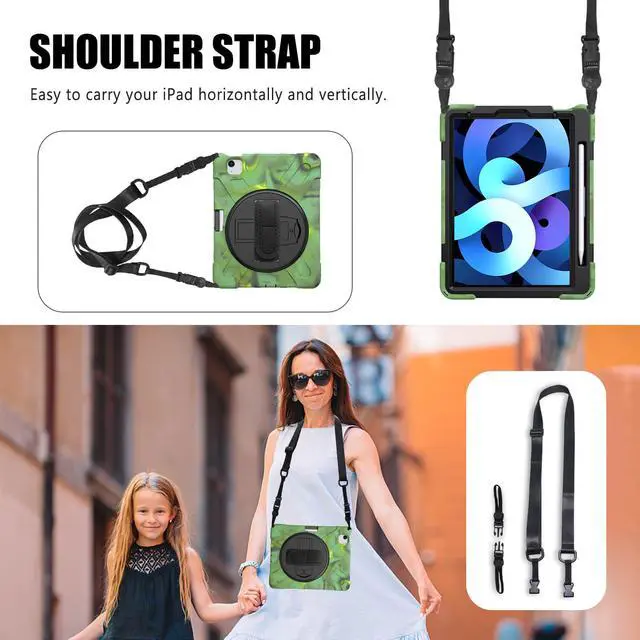 Alt view image 5 of 7 - Case for iPad Air 5 10.9 2022 / iPad Air 4 10.9 2020 / iPad Pro 11 Inch 2021 2020 2018 Shockproof Kids Cover with Pencil Holder, Kickstand, Shoulder Strap