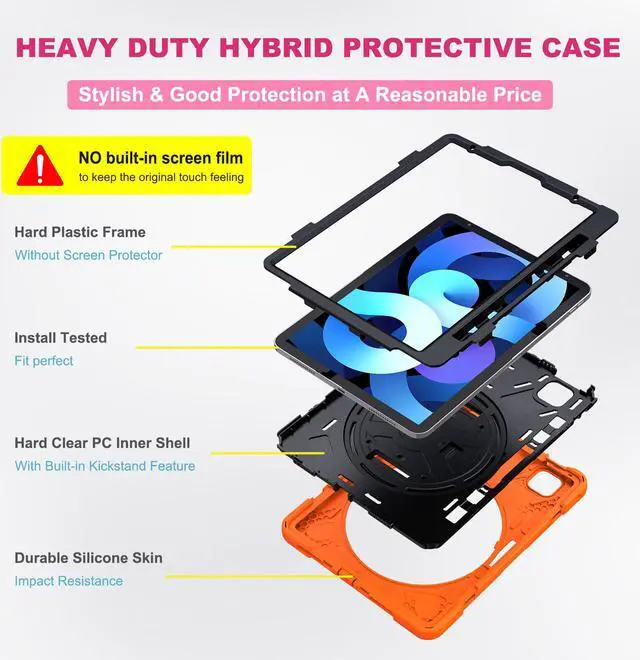 Alt view image 7 of 7 - Case for iPad Air 5 10.9 2022 / iPad Air 4 10.9 2020 / iPad Pro 11 Inch 2021 2020 2018 Shockproof Kids Cover with Pencil Holder, Kickstand, Shoulder Strap