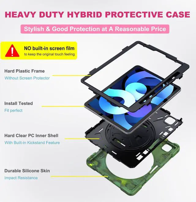 Alt view image 7 of 7 - Case for iPad Air 5 10.9 2022 / iPad Air 4 10.9 2020 / iPad Pro 11 Inch 2021 2020 2018 Shockproof Kids Cover with Pencil Holder, Kickstand, Shoulder Strap