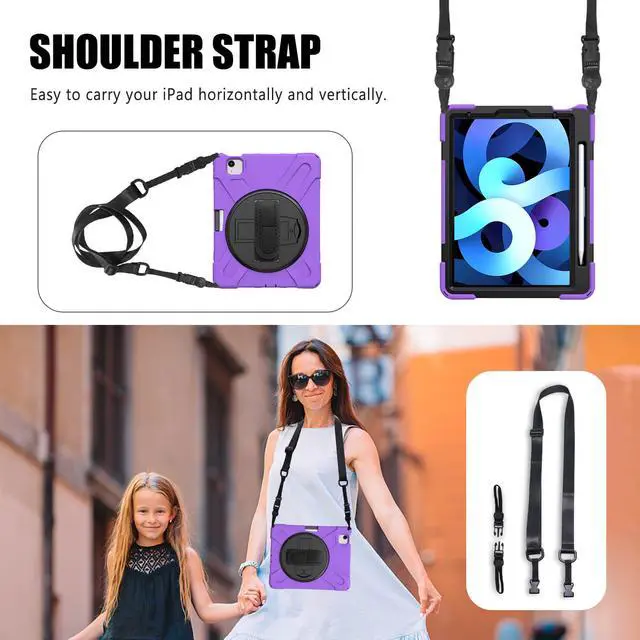 Alt view image 6 of 7 - Case for iPad Air 5 10.9 2022 / iPad Air 4 10.9 2020 / iPad Pro 11 Inch 2021 2020 2018 Shockproof Kids Cover with Pencil Holder, Kickstand, Shoulder Strap