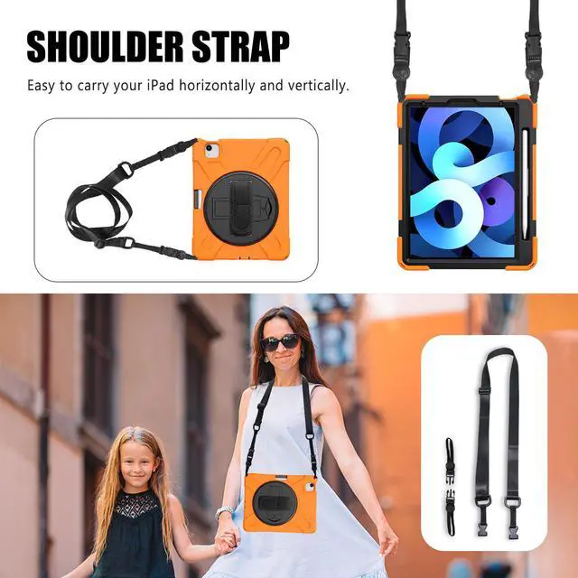 Alt view image 4 of 7 - Case for iPad Air 5 10.9 2022 / iPad Air 4 10.9 2020 / iPad Pro 11 Inch 2021 2020 2018 Shockproof Kids Cover with Pencil Holder, Kickstand, Shoulder Strap