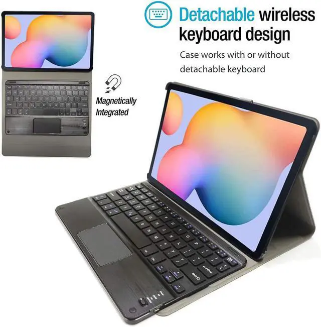 Alt view image 3 of 7 - Keyboard Case for Samsung Galaxy Tab S8 Plus 2022 / S7 FE 2021 / S7 Plus 2020 12.4 inch Removable Wireless Keyboard Trackpad with Leather Cover
