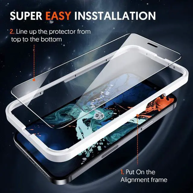 Alt view image 7 of 7 - 3 Pack - iPhone 12 Pro Screen Protector Tempered Glass [Shatterproof] Full Coverage with Alignment Frame HD Clear Film for Apple iPhone 12 / iPhone 12 Pro 6.1 Inch
