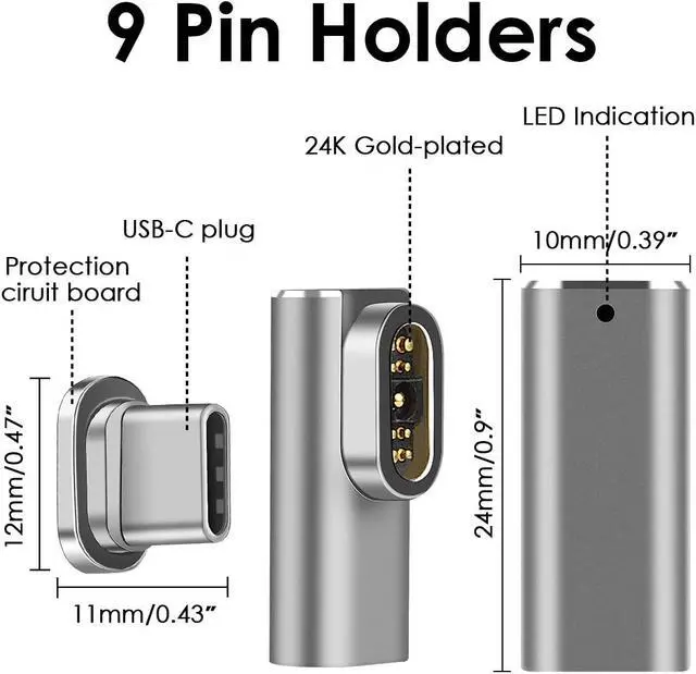 Alt view image 6 of 7 - Magnetic USB C Adapter 9 Pins Magnetic Adapter Support Magnetic Charger 100W & 480Mb/s Data Transfer Compatible with MacBook Pro / Air and More USB Type C Devices