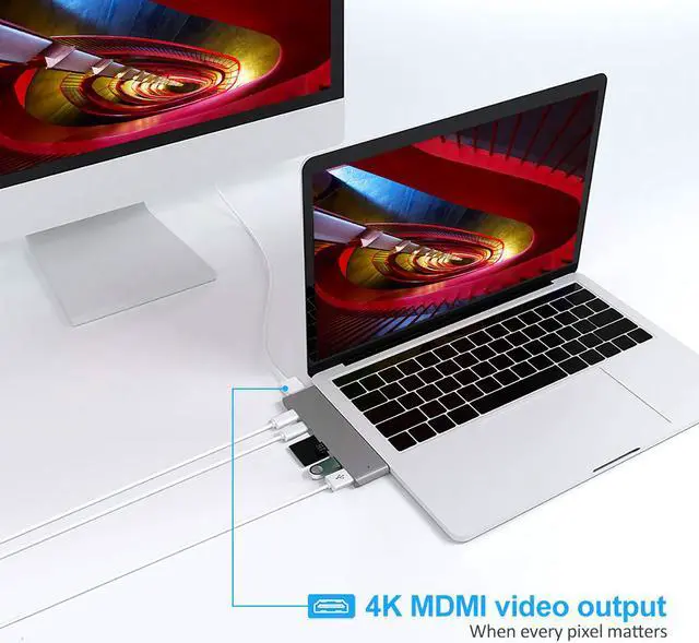 Alt view image 2 of 7 - USB C Hub HDMI Adapter 7 in 1 Type C Hub to HDMI 4k, 2 USB 3.0 Ports, 100W Power Delivery, SD/TF Card Readers Compatible with MacBook Pro 13 / 15 (Thunderbolt 3), Mac Air