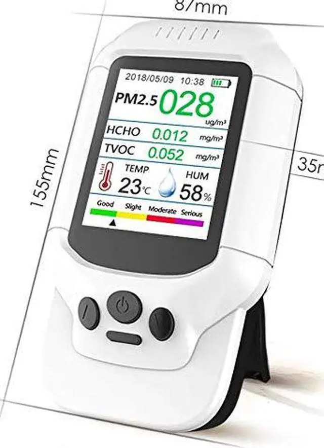 Alt view image 6 of 7 - Air Quality Monitor, Formaldehyde Detector, Temperature & Humidity Meter, Pollution Tester, Sensor; Detect PM2.5 / PM10 / PM1.0 Micron Dust, Test Indoor TVOC Volatile Organic Compound Gas