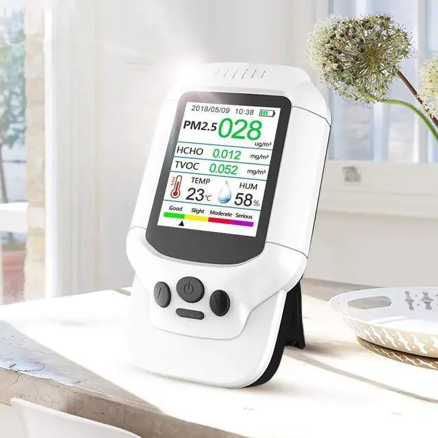 Alt view image 7 of 7 - Air Quality Monitor, Formaldehyde Detector, Temperature & Humidity Meter, Pollution Tester, Sensor; Detect PM2.5 / PM10 / PM1.0 Micron Dust, Test Indoor TVOC Volatile Organic Compound Gas