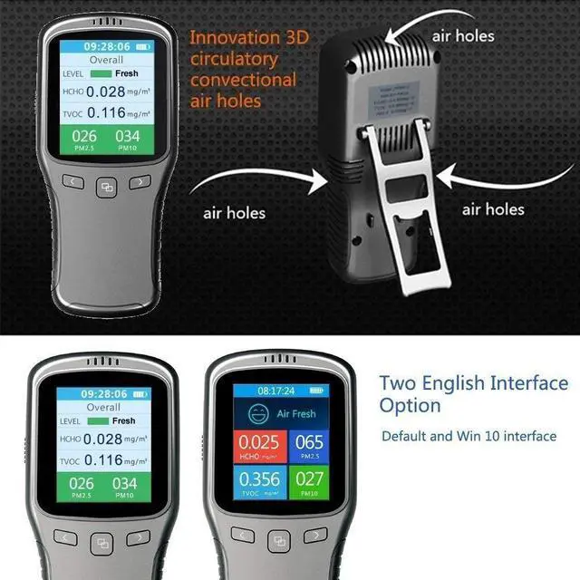 Alt view image 3 of 7 - Air Quality Monitor, Formaldehyde Detector, Pollution Meter, Sensor, Tester; Detect & Test Indoor Pollution, TVOC Volatile Organic Compound Gas, PM2.5 2.5 Micron Particulate Matter Dust