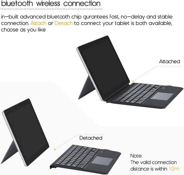 Alt view image 4 of 7 - Type Cover for Microsoft Surface Go 3 2021 / Surface Go 2 2020 / Surface Go 2018, 7-Color Backlit Ultra-Slim Portable Wireless Bluetooth Keyboard with Trackpad, Rechargeable Battery and Charging Cable