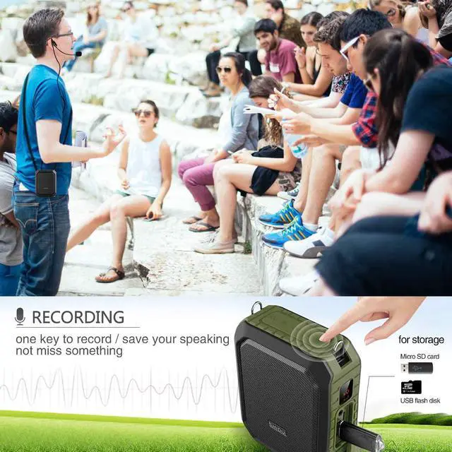 Alt view image 6 of 7 - Voice Amplifier Microphone Headset 18W Portable Mini Wired PA System Waterproof Personal Speaker and Mic as Voice Amp / Recorder / Bluetooth Speaker / Powerbank for Teacher Classroom ect