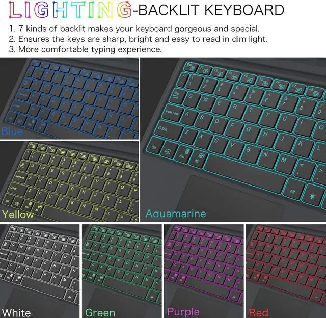 Alt view image 2 of 7 - Type Cover for Microsoft Surface Go 3 2021 / Surface Go 2 2020 / Surface Go 2018, 7-Color Backlit Ultra-Slim Portable Wireless Bluetooth Keyboard with Trackpad, Rechargeable Battery and Charging Cable