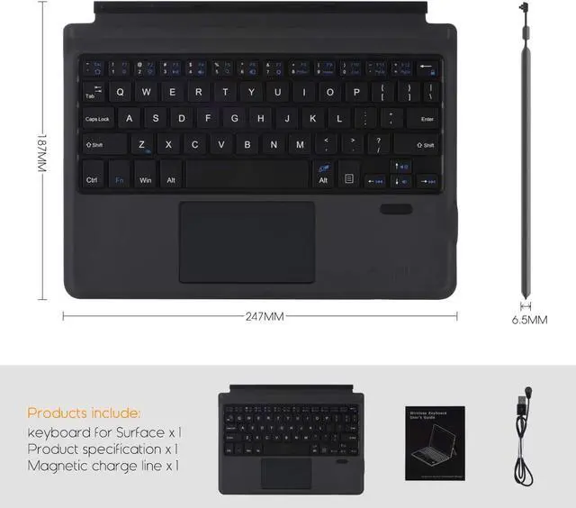 Alt view image 3 of 7 - Type Cover for Microsoft Surface Go 3 2021 / Surface Go 2 2020 / Surface Go 2018, 7-Color Backlit Ultra-Slim Portable Wireless Bluetooth Keyboard with Trackpad, Rechargeable Battery and Charging Cable
