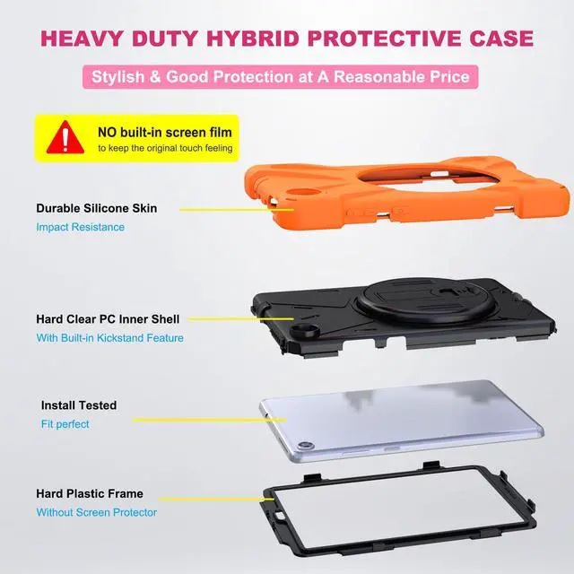 Alt view image 5 of 7 - Case for Lenovo Tab M8 HD / Tab M8 HD LTE / Smart Tab M8 Case, Heavy Duty Impact Resistant Drop Protective Shockproof Cover Multi Viewing Angles Stand Hanle Hand Strap Carrying Shoulder Strap