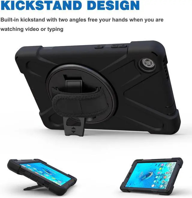 Alt view image 3 of 7 - Lenovo Tab M8 HD / Tab M8 HD LTE / Smart Tab M8 Case, Rugged Heavy Duty Shockproof Rotating Kickstand Protective Cover for Lenovo Tab M8 HD LTE / Tab M8 HD / Smart Tab M8 w/ Stand Hanle Shoulder Strap