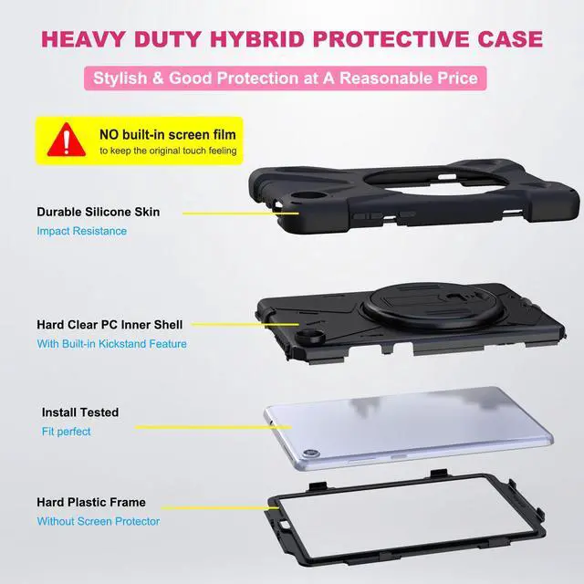 Alt view image 6 of 7 - Lenovo Tab M8 HD / Tab M8 HD LTE / Smart Tab M8 Case, Rugged Heavy Duty Shockproof Rotating Kickstand Protective Cover for Lenovo Tab M8 HD LTE / Tab M8 HD / Smart Tab M8 w/ Stand Hanle Shoulder Strap