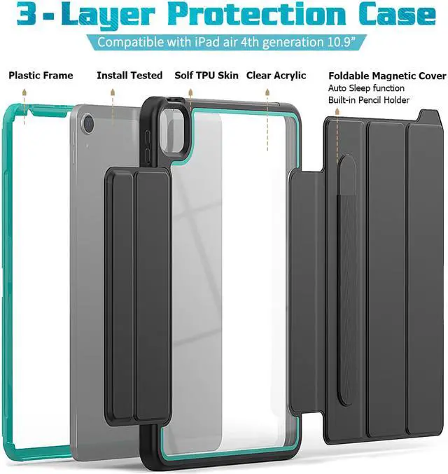 Alt view image 6 of 6 - iPad Air 4 10.9 2020 Case with Pencil Holder Smart Stand Cover with Auto Wake Sleep for iPad Air 4th Generation 10.9 Inch Model A2324 A2072 A2316 A2325