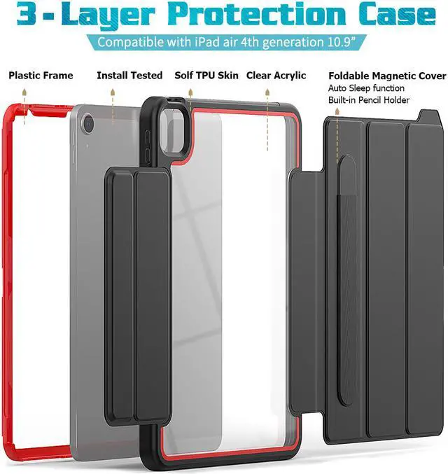 Alt view image 6 of 6 - iPad Air 4 10.9 2020 Case with Pencil Holder Smart Stand Cover with Auto Wake Sleep for iPad Air 4th Generation 10.9 Inch Model A2324 A2072 A2316 A2325