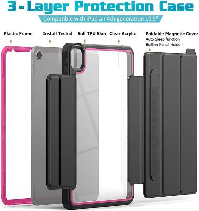 Alt view image 2 of 6 - iPad Air 4 10.9 2020 Case with Pencil Holder Smart Stand Cover with Auto Wake Sleep for iPad Air 4th Generation 10.9 Inch Model A2324 A2072 A2316 A2325