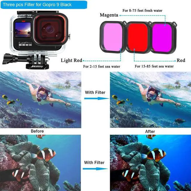 Alt view image 3 of 7 - Accessories Kit for GoPro Hero 10 / Hero 9 Black with Shockproof Small Case + Waterproof Case + Tempered Glass Screen Protector + Silicone Cover + Lens Filters + Anti-Fog Inserts Bundle