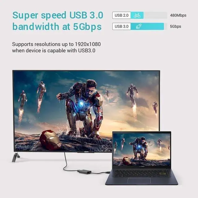 Alt view image 7 of 7 - USB to HDMI Adapter USB3.0 / 2.0 to HDMI 1080P Video Audio Graphics Converter, Multi-Display Video Converter for Desktop Laptop PC Windows 7/8/10/XP